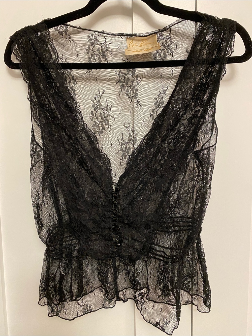 VTG Y2K Costa Blanca Black Sheer Lace Peplum Top - M